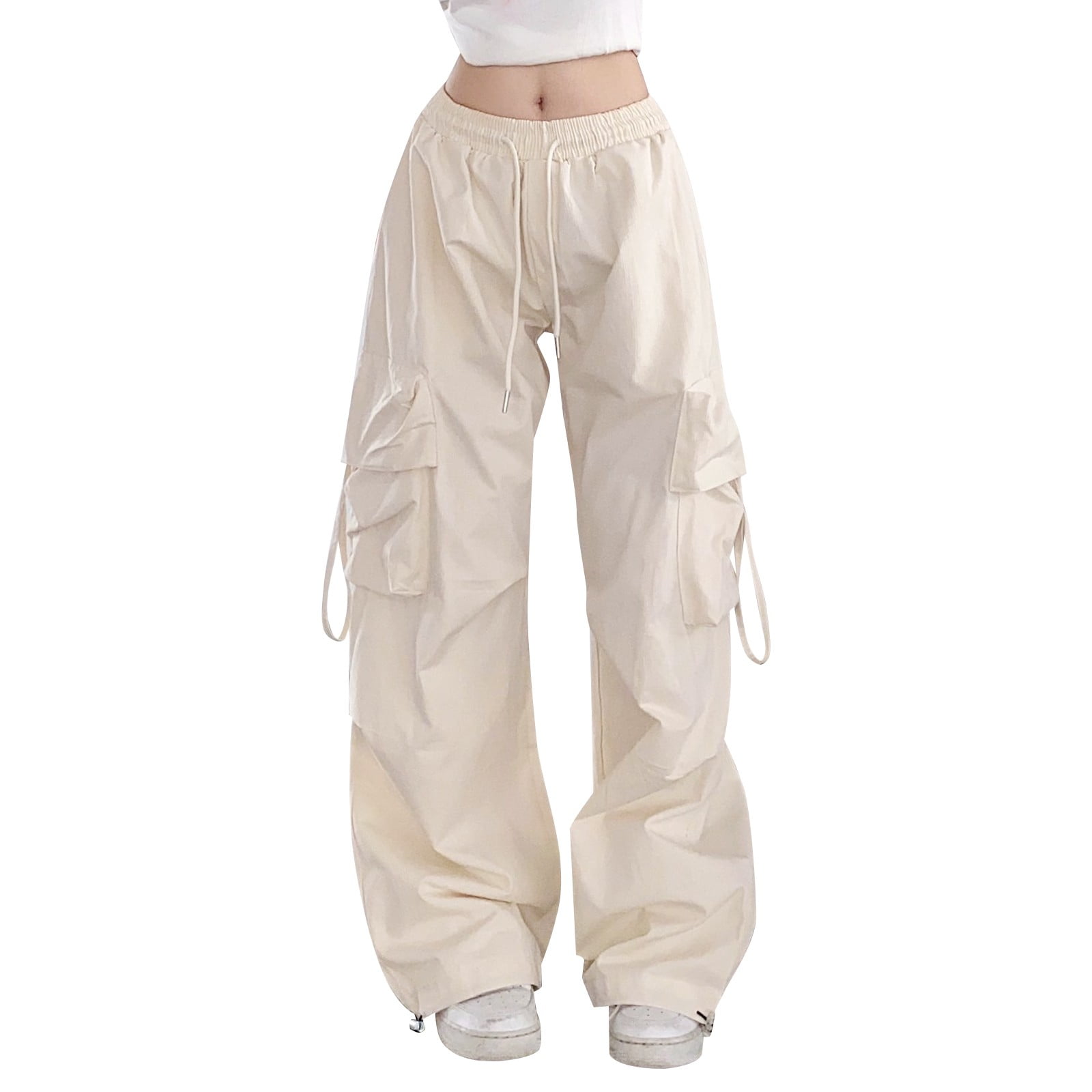Loasebue Women's Drawstring Parachute Pants With 4 Pockets High Rise