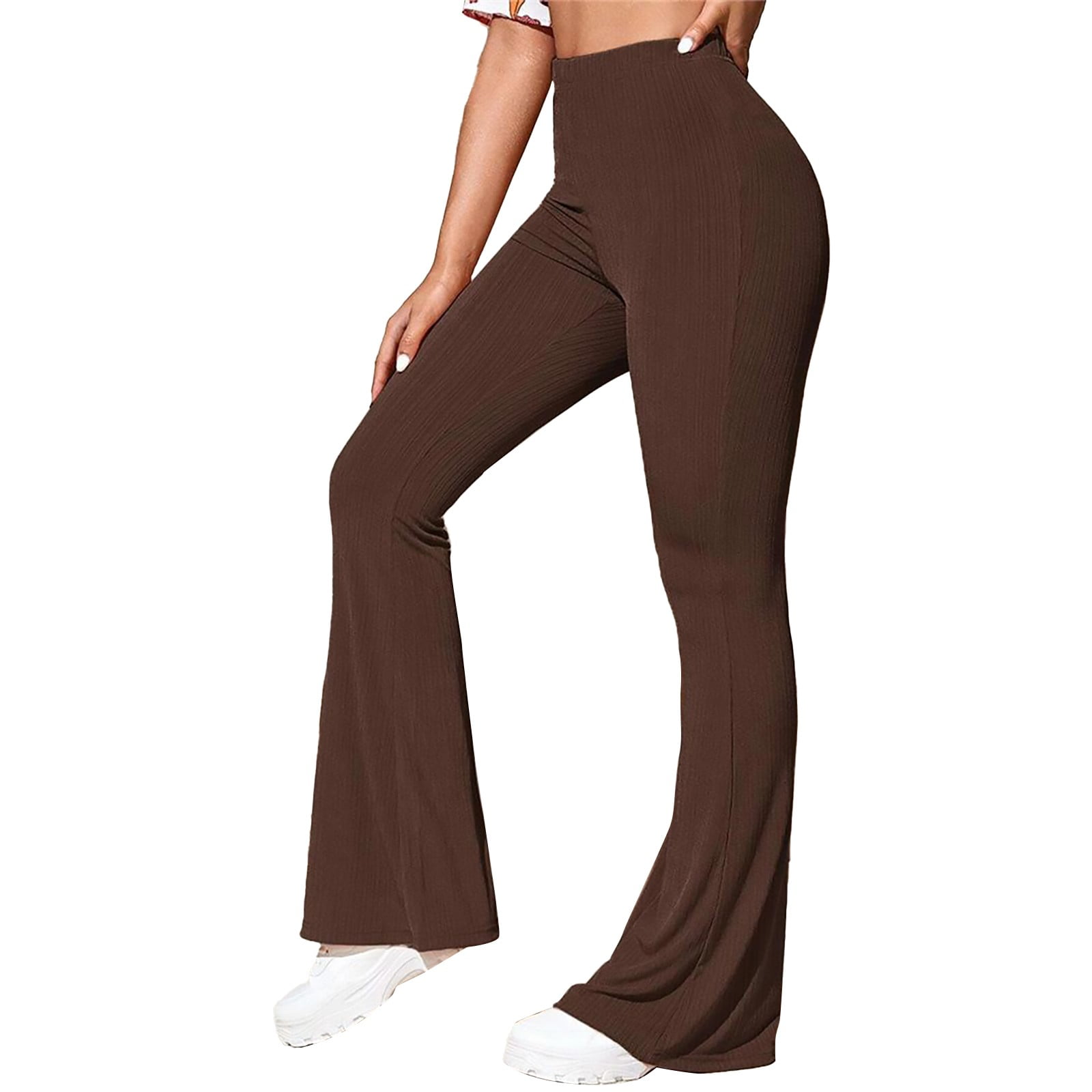 Loasebue Women's Pants Fall Sense Flare High Waist Yoga Pants Casual Knit Sports Pants, Brown M