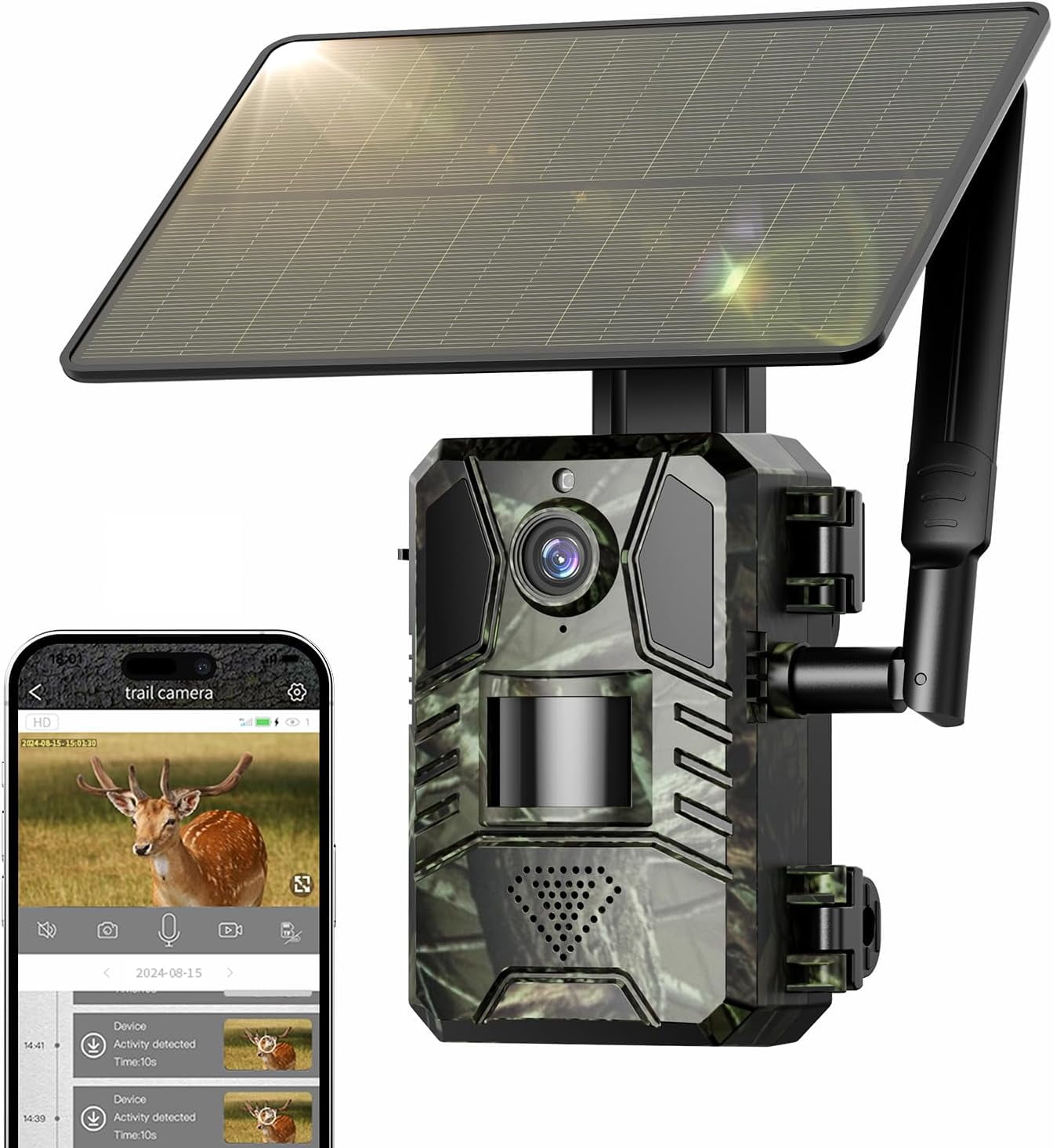 Loatos Trail Camera, Cellular Trail Camera with Built-in SIM Card 4G Unlimited Data Plan 2k HD Live Streaming Game Cameras with Night Vision Motion Activated Waterproof IP66 4W Solar Panel Trail Cam