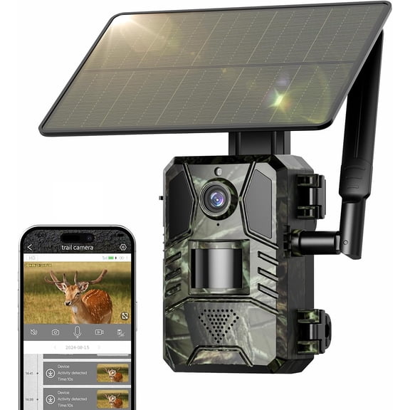 Loatos Trail Camera, Cellular Trail Camera with Built-in SIM Card 4G Unlimited Data Plan 2k HD Live Streaming Game Cameras with Night Vision Motion Activated Waterproof IP66 4W Solar Panel Trail Cam