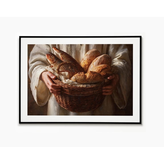 Loaves And Fishes Biblical Christian Wall Decor Religious Art, Unframed Canvas 24x36in