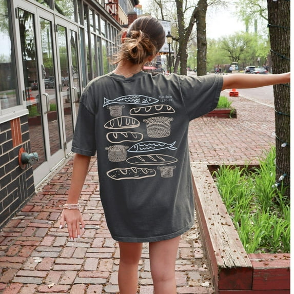 Loaves and Fish Bible Verse T-shirt | 2-side Comfort Colors Tee | Christian Graphic | Matthew 14:16–21 Inspired