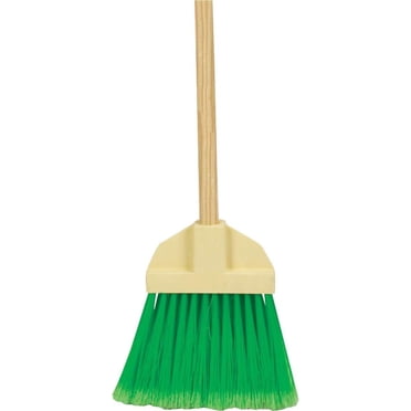 Yellow 12-Inch Synthetic Angle Broom With Wood Handle - Medium-Duty Sweeping Tool