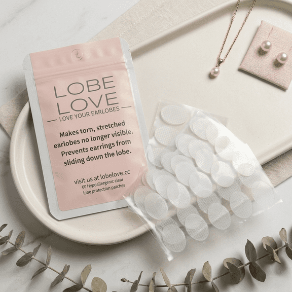 Lobe Love Hypoallergenic Earring Support Patches, 60-Count. Clear