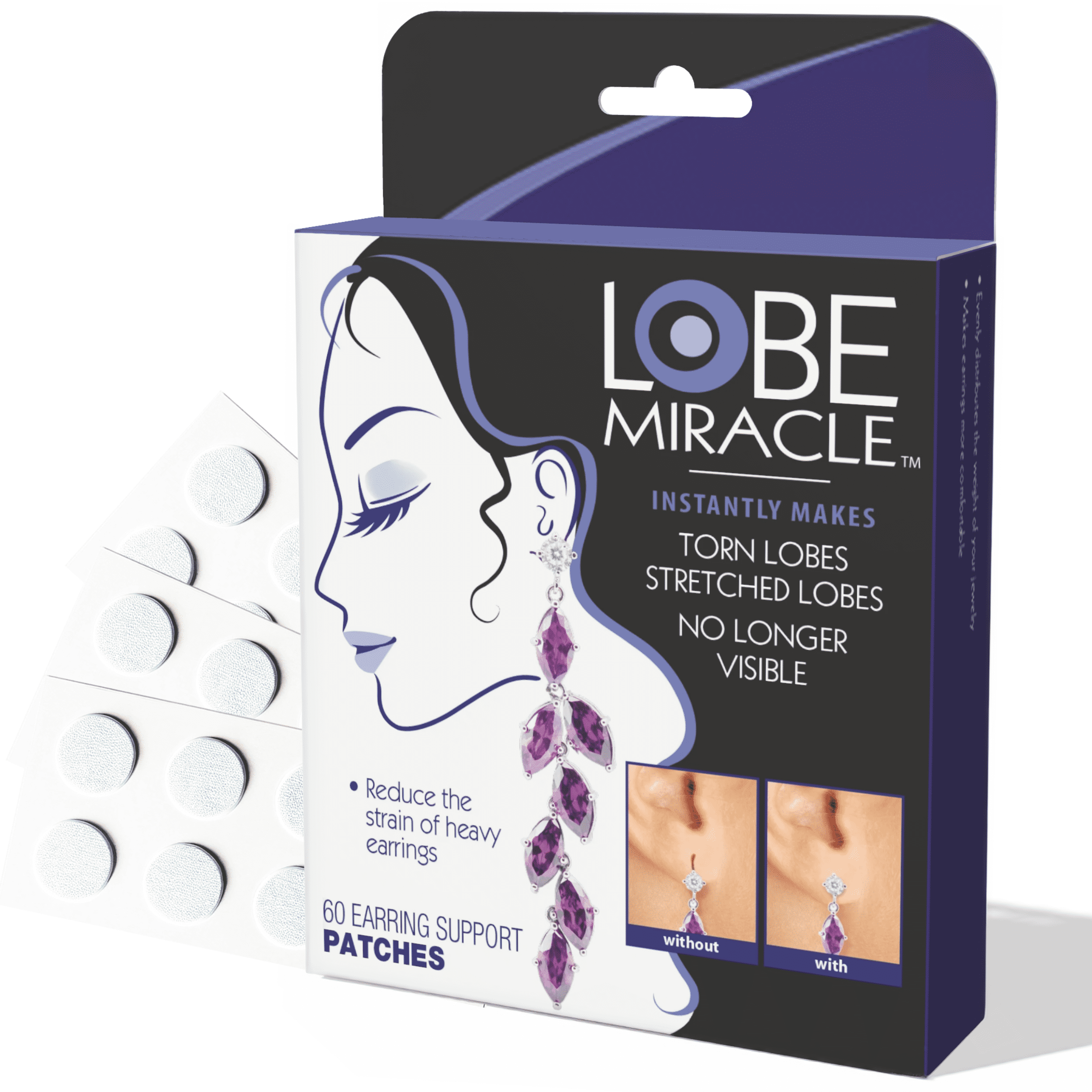 LOBE WONDER Lobe Miracle- Clear Earring Support Patches - Earring Backs For Droopy Ears - Ear Care Products for Torn or Stretched Ear Lobes (60 Patches)