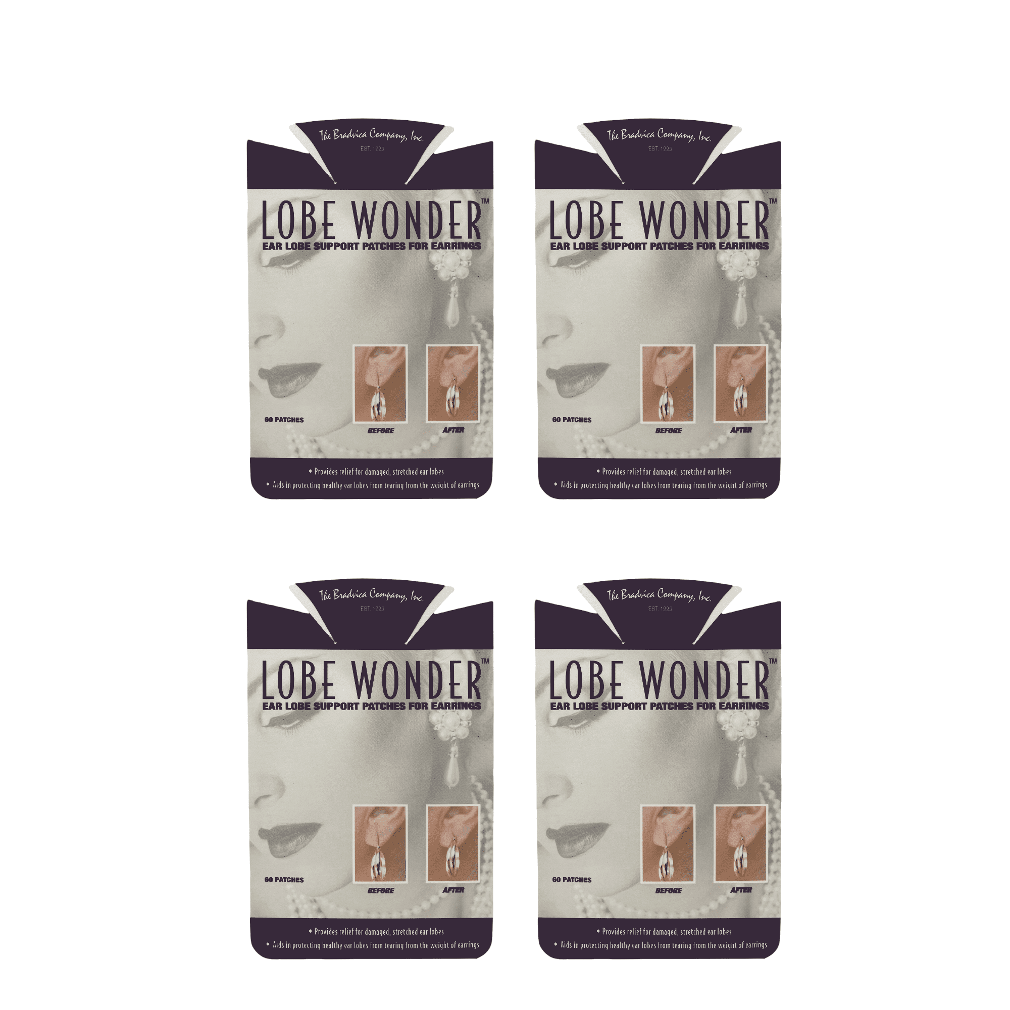 Lobe Wonder - 240 Patches Invisible Self Adhesive Oval All Age Female  Earring Support 4 Pack - Clear 
