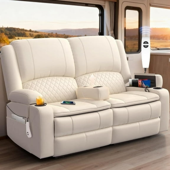 Loberfve Power Reclining Loveseat with Storage USB, Wall Hugger Recliner for Home Theater & RV, Removable Armrest, 2-Tier Cushion, White