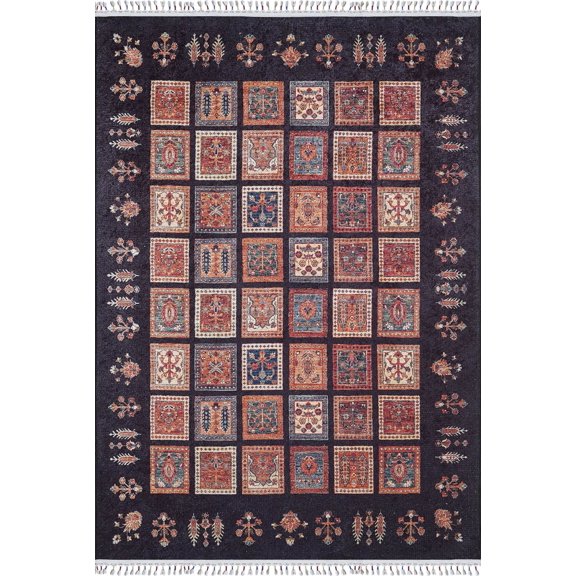 Lobez Navy Medallion Polyester Area Rugs for Living Room Washable Rugs Boho Moroccan Area Rug Soft Geometric Bohemian Carpet Distressed Indoor Rug for Bedroom Dining Room Office Nonslip Rug