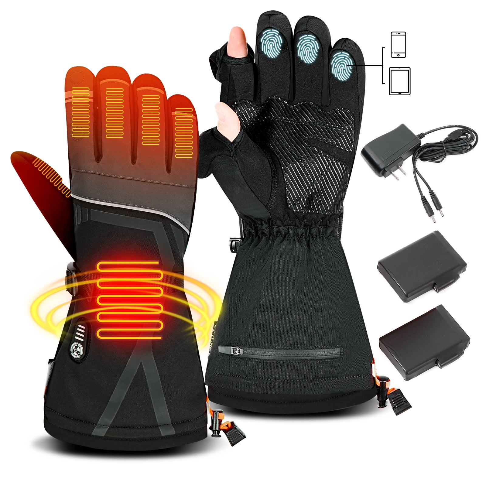 Lobmouse Heated Gloves for Men Women,Electric Rechargeable Waterproof Touchscreen Winter Gloves,2.5-Hour Fast Charging,for Camping, Ski, Fishing,Snowboard