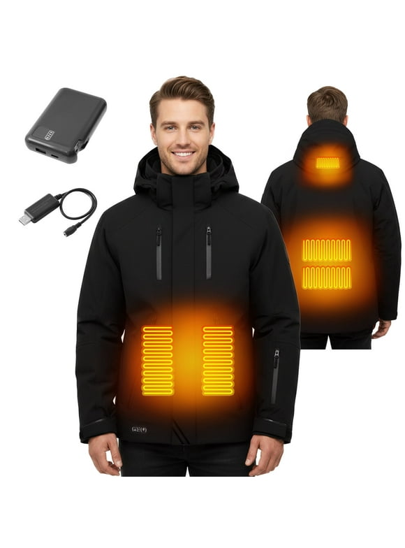 Heated Jacket for Men Women,Battery Powered Heating Jacket,Waterproof Windproof Warm Hooded Heated Coat for Hiking Skiing Camping