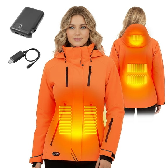 Heated Jacket for Men Women,Battery Powered Heating Jacket,Waterproof Windproof Warm Hooded Heated Coat for Hiking Skiing Camping