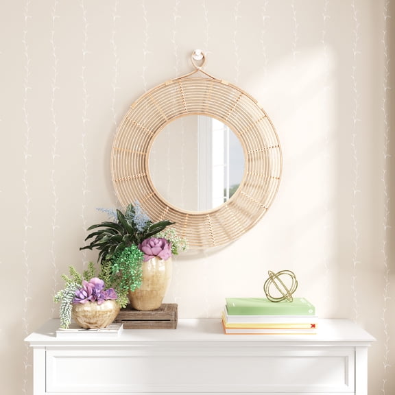 Lobo Mirror Natural Wall Decor, Modern Style, Hangs vertically only, Rattan, Decor Mirrors