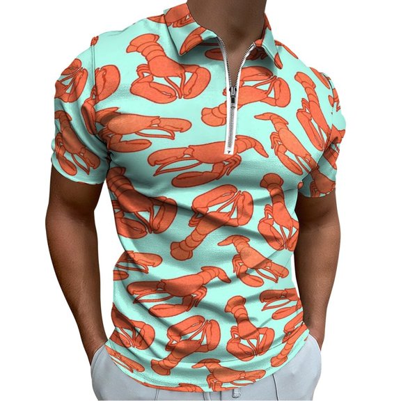 Lobster Addiction Men Zipper T-shirt Summer Casual Short Sleeve T-shirt Top