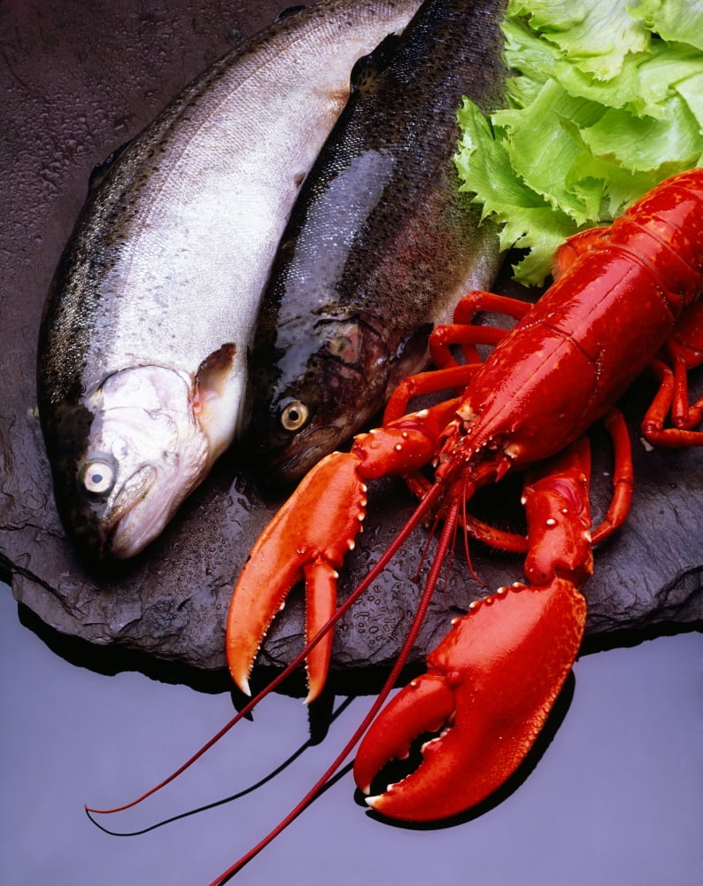 Lobster And Trout Canvas Art - The Irish Image Collection Design Pics (13 x 17)