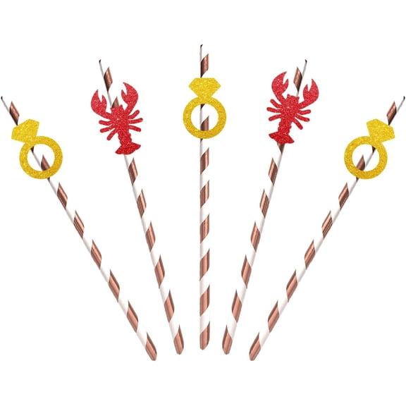 Lobster Bachlorette Paper Straws, Red Crawfish Cut Outs Straw Decor, She Found Her Lobster Engagement Wedding Bridal Shower Party Drinking Decorative Supplies - 12pcs