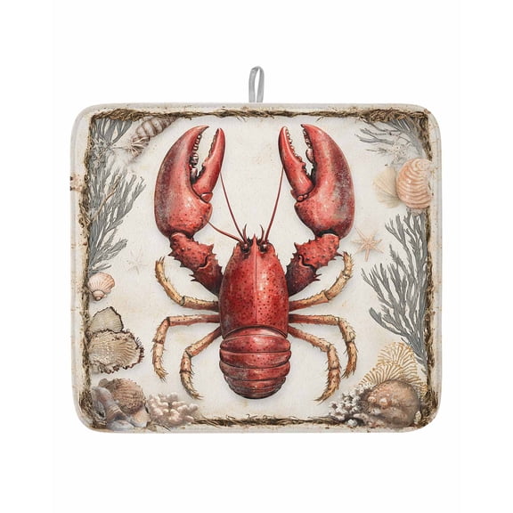 Lobster Beach Conch Coral Dish Drying Mats for Kitchen Counter,Absorbent Microfiber Dish Drainer Rack Mat Summer Ocean Theme Drying Pad for Sinks,Utensils,Countertops,16x18in
