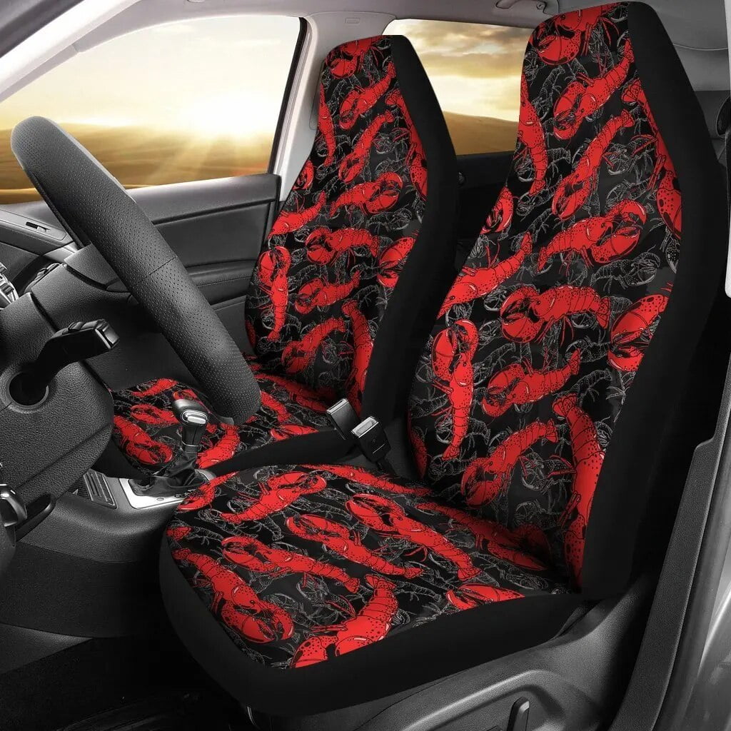 Lobster Black Pattern Print Seat Cover Car Seat Covers Set 2 Pc Car