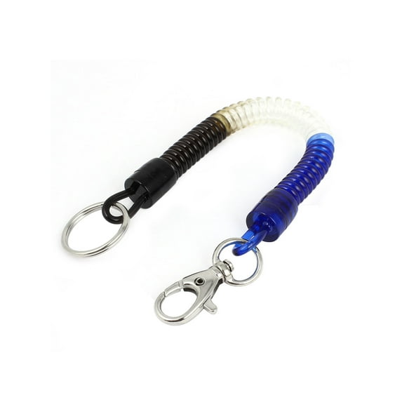 Lobster Clasp Elastic Plastic Spiral Coil Keychain Blue Clear Black Keychain
