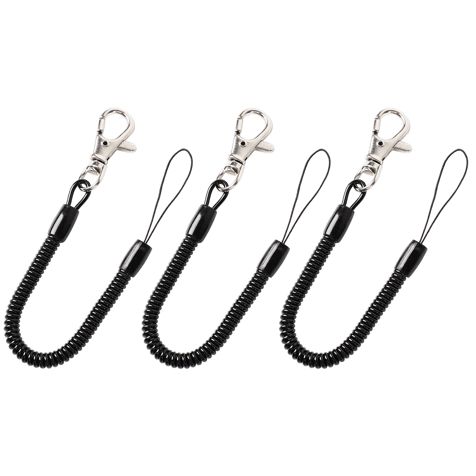 Lobster Clasp Key Chain Ring Stretchy Spring Spiral Coiled Strap Black