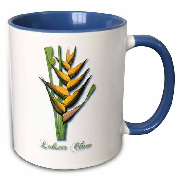Lobster Claw, Botanical Print of an Exotic Looking Yellow Bloom 11oz Two-Tone Blue Mug mug-171241-6