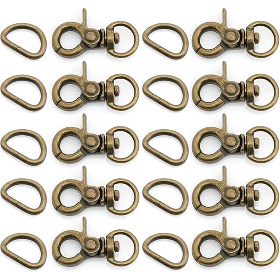 Lobster Claw Clasps Trigger Snap Hooks 1 1/4" x 1/2" Landyard Swivel Clip with D-Rings 10 Sets HO2 (Antique Brass)
