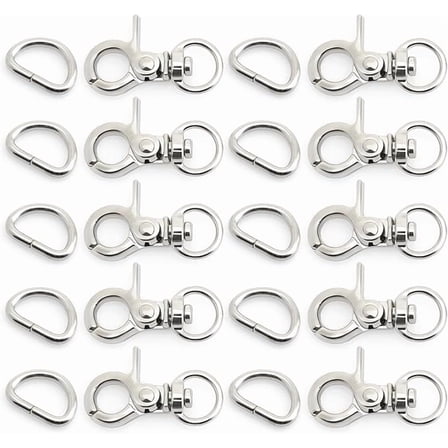 Lobster Claw Clasps Trigger Snap Hooks 1 1/4" x 1/2" Landyard Swivel Clip with D-Rings 10 Sets HO2 (Silver)