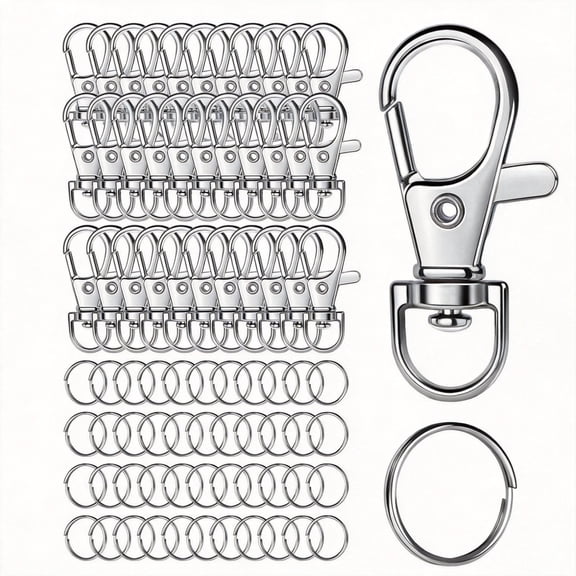 Lobster Claw Clasps and Key Rings, 100-Piece Keychain Making Kit, 50 Swivel Snap Hooks & 50 Flat Rings, Metal for DIY Crafts, Silver Finish
