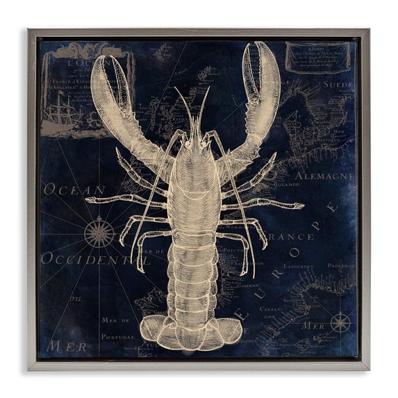 Stupell Industries Coastal Lobster Contour over Map Gray Floating Frame Canvas Art, 18 x 18, by Sasha