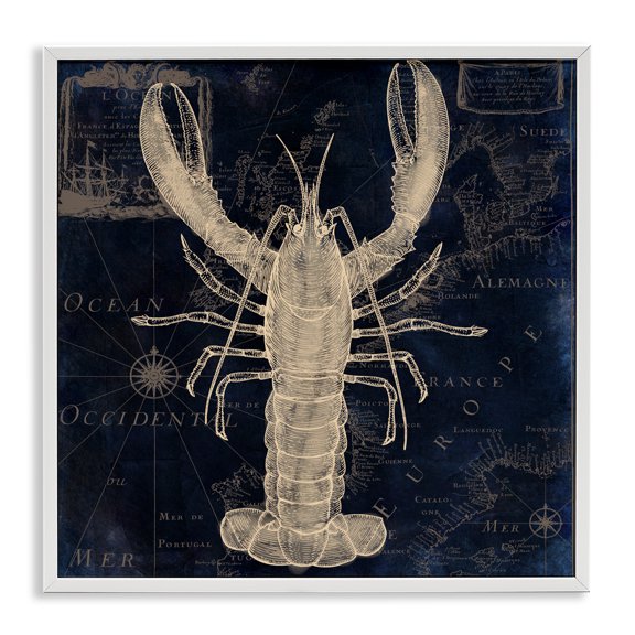 Lobster Contour over Map White Framed Giclee Art, design by Sasha