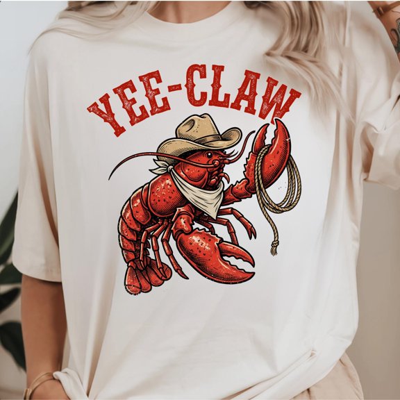 Lobster Cowboy Shirt, Yee Claw Western Beach Top, Vintage Birthday Gift