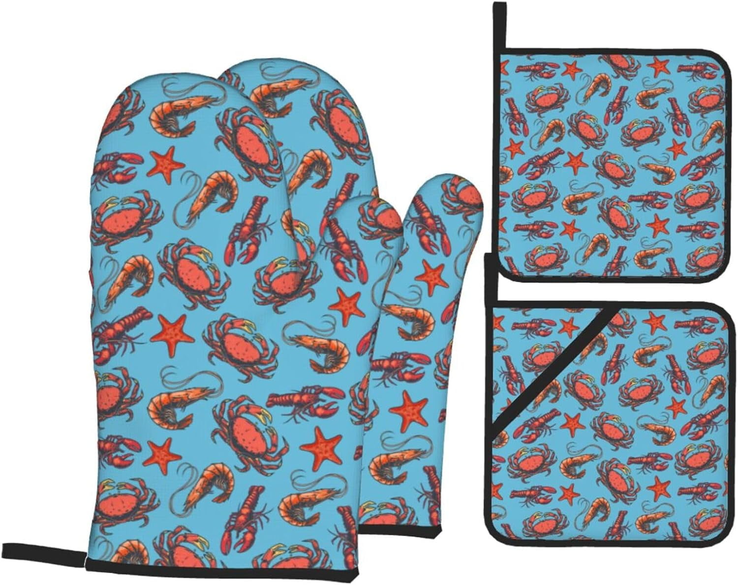 Lobster Crab Claw Oven Mitts Pot Holders Set of 4, Kitchen Gloves Potholders Heat Resistant for Chef Baking Cooking Grilling BBQ