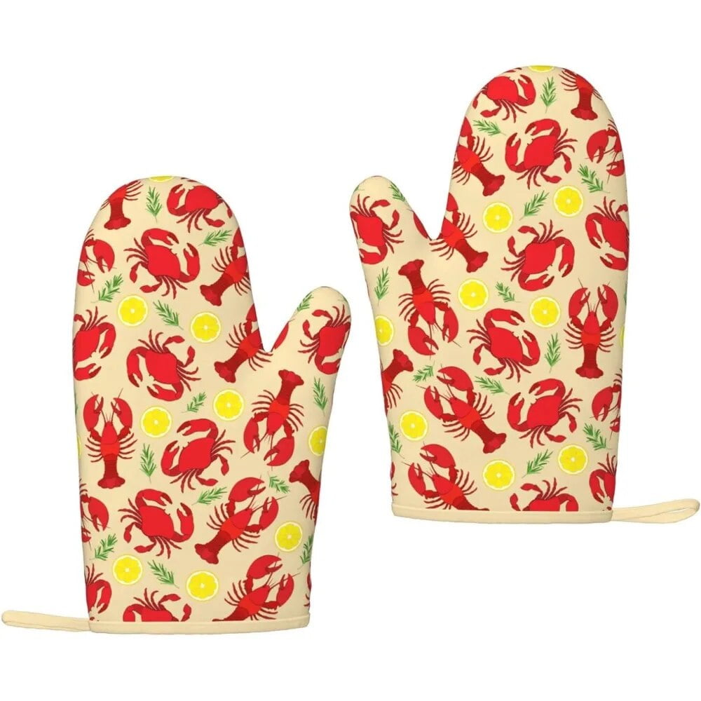 Lobster Crab Lemon Oven Mitts Cooking Silicone Gloves Kitchen Mittens