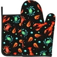 thumbnail image 1 of Lobster Crab Shrimp and Bubbles Oven Mitts and Pot Holders Marine Animals on Black Background Heat Resistant Oven Mitts Safe for Baking Cooking BBQ, 1 of 6