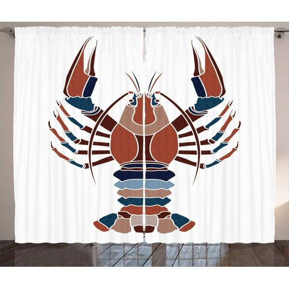 Ambesonne Lobster Curtains 2 Panel Set, Abstract Crayfish Print, 108" x 63", Multicolor