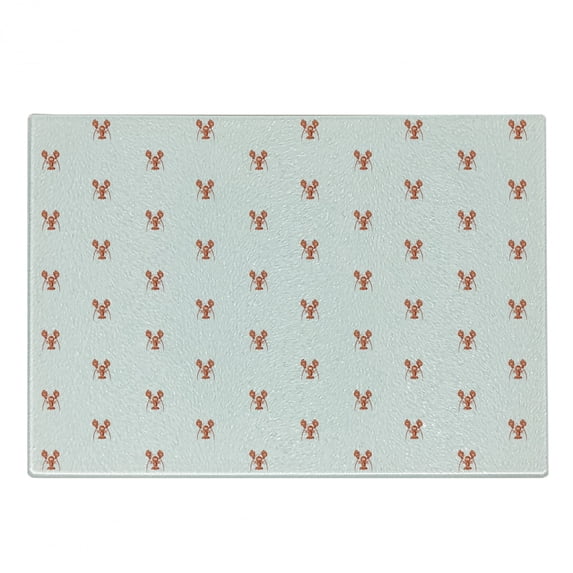 Lobster Cutting Board, Pattern with Symmetrically Aligned Lobster on White Background, Decorative Tempered Glass Cutting and Serving Board, in 3 Sizes, by Ambesonne