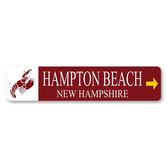 Lobster Hampton Beach Custom Aluminum Metal Decor Sign - 4x18 inches