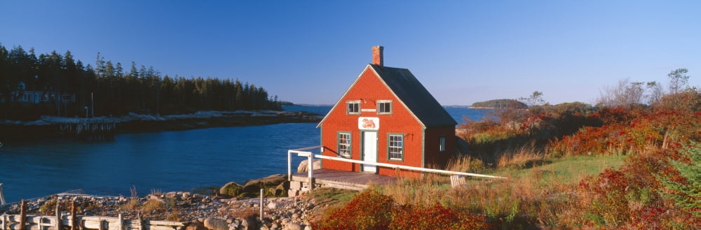 Lobster House in Autumn Stonington Maine Canvas Art - Panoramic Images (36 x 12)