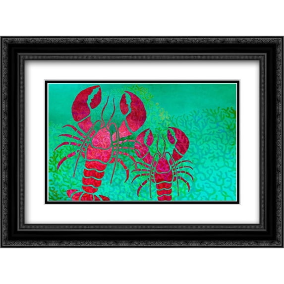 Lobster In Seaweed 2x Matted 24x18 Black Ornate Framed Art Print by Niele, Cora