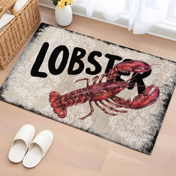 Lobster Nautical Entryway Rug 2'x3' Non Slip Front Door Mats, Coastal Ocean Summer Sea Vintage Art Entrance Rugs Indoor Outdoor Carpet, Washable Floor Mats Small Area Rug for Bedroom Kitchen