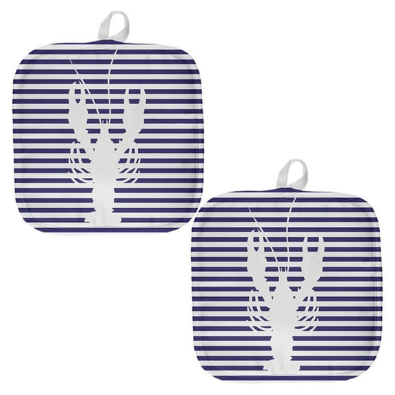 Lobster Navy Nautical Stripes All Over Pot Holder (Set of 2)