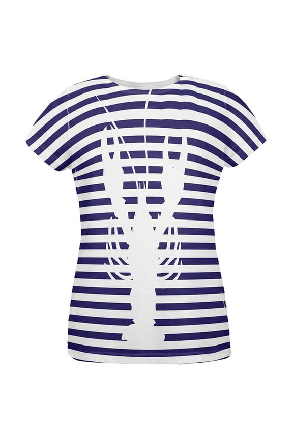 Lobster Navy Nautical Stripes All Over Womens T Shirt