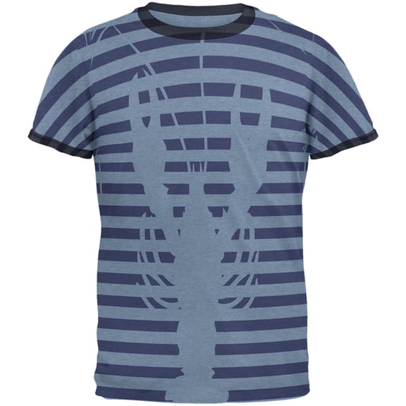 Lobster Navy Nautical Stripes Mens Ringer T Shirt Heather Blue-Navy SM