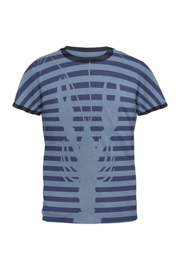 Lobster Navy Nautical Stripes Mens Ringer T Shirt Heather Blue-Navy SM