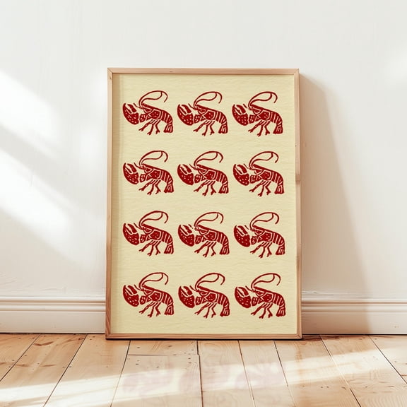 Lobster Pattern Poster Red Seafood Print Paper Wall Art
