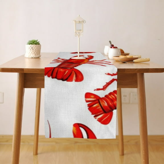 Lobster Pattern Print Fabric Table Runner, Seasonal Fall Winter Kitchen Dining Table Decoration for Home Party Decor 13 x 36 Inch