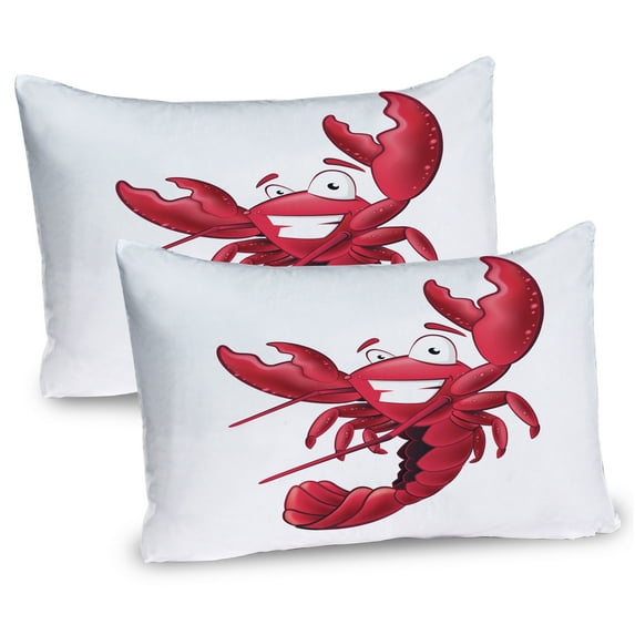 Lobster Pillow Sham Set of 2, Illustration of a Happy Smiling Cartoon Lobster Waving His Pincers in the Air, Quality Microfiber Bedding Item for All Seasons, 26" x 20", White Dark Coral, by Ambesonne
