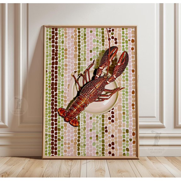 Lobster Plate Poster Seafood Illustration Print Kitchen Dining Wall Art Modern Pattern Des