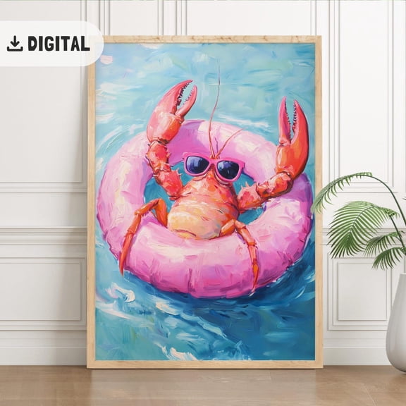 Lobster Poster, Vibrant Summer, Seafood Coastal Dining Decoration, Beach Pool Party Poster Wall Art, Lobster Kitchen Decor, Unframed Poster Size 12x18