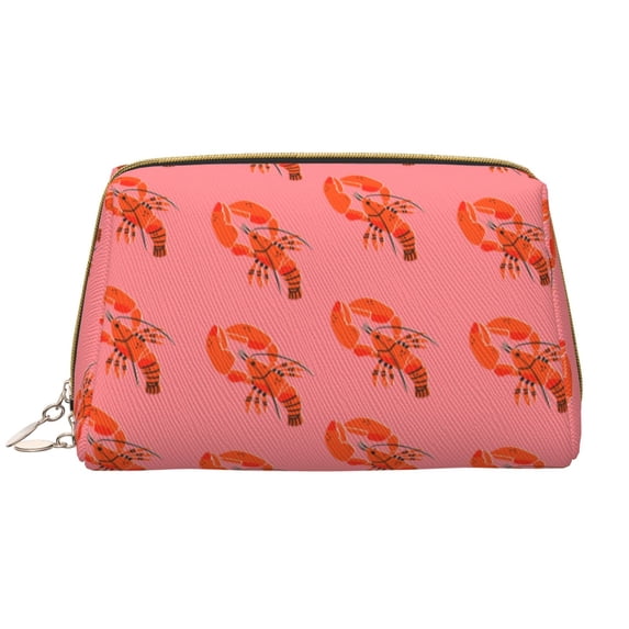 Lobster Print Red Makeup Bag, Large Capacity Travel Cosmetic Bag for Women Girls- Travel Toiletry Bag Leather Portable Waterproof Makeup Case Organizer with Handle