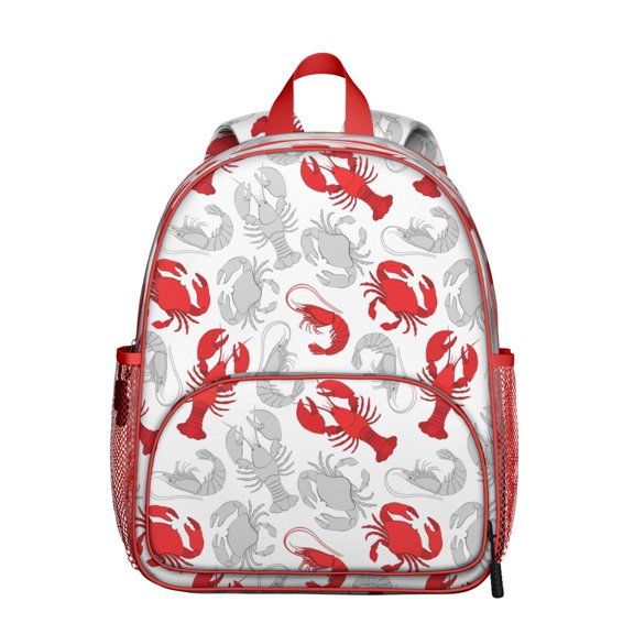 Lobster Seafood Cartoon Backpack for Student - Lightweight Travel Backpack with Red and Blue Vintage Nautical Crustacean Print, Durable Zippers and Comfortable Straps